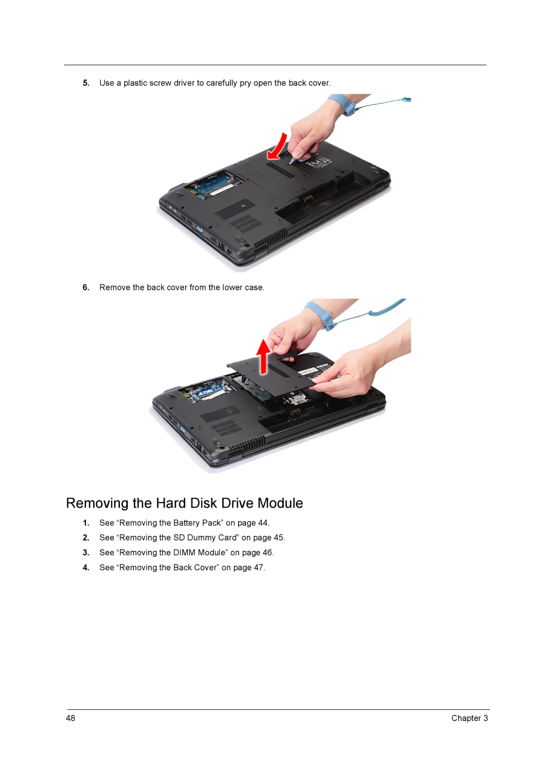 Acer 5542G, 5242, 5738DZG, 5738G manual Removing the Hard Disk Drive Module 