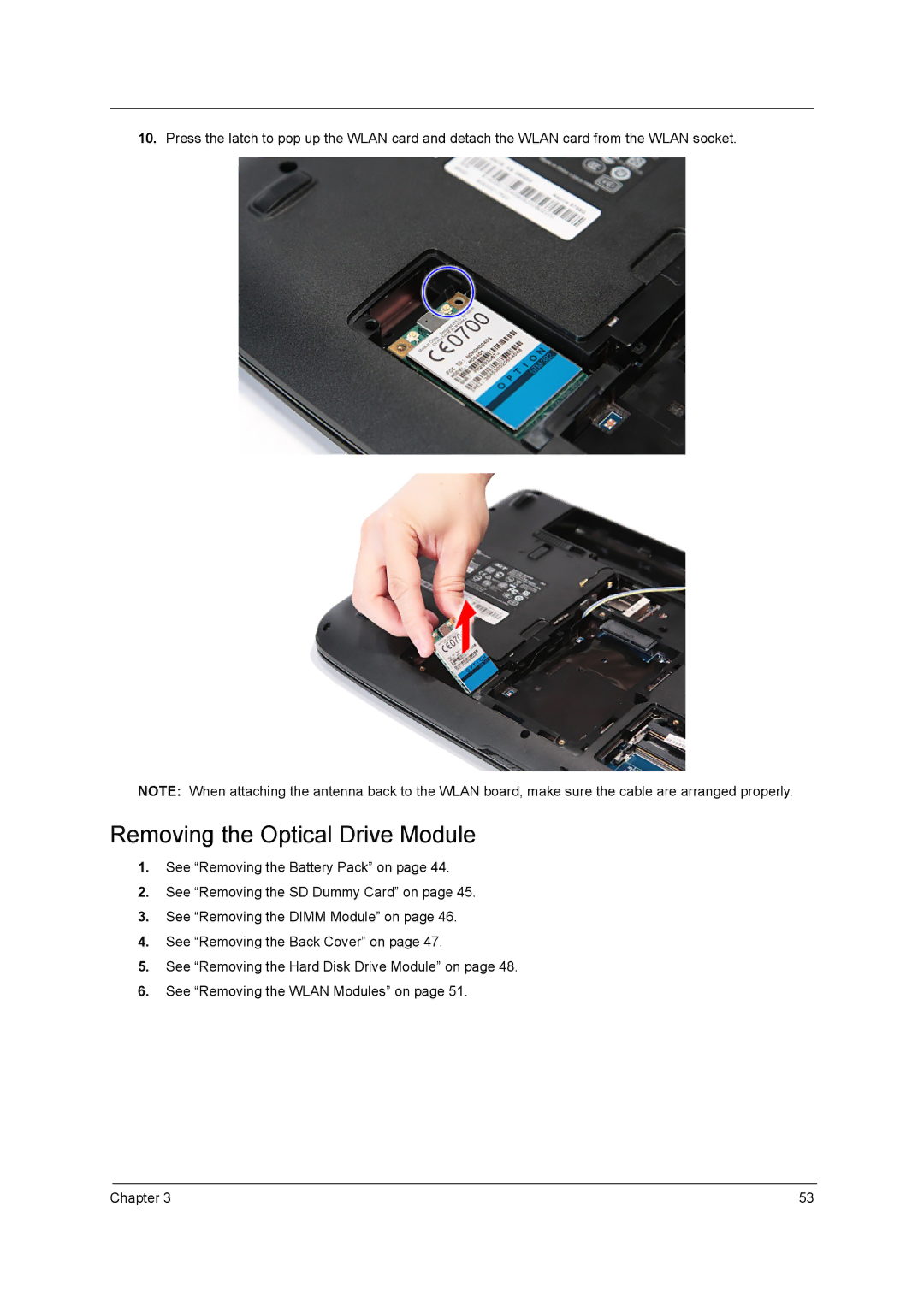 Acer 5542G, 5242, 5738DZG, 5738G manual Removing the Optical Drive Module 