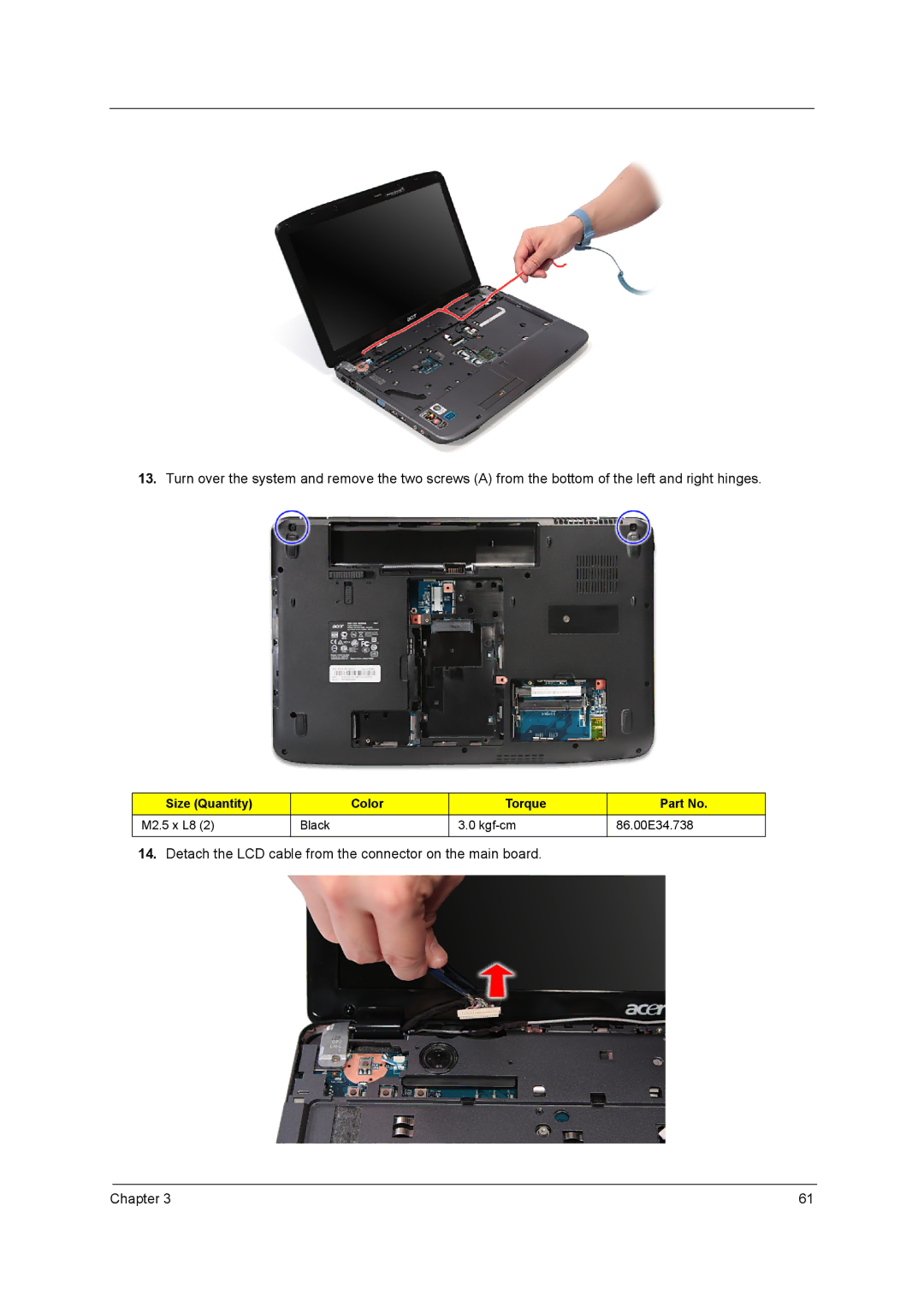 Acer 5738G, 5242, 5542G, 5738DZG manual Size Quantity Color Torque 