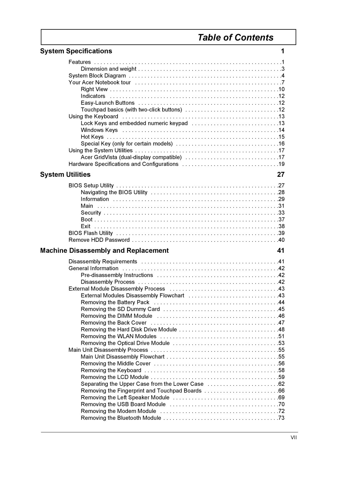 Acer 5242, 5542G, 5738DZG, 5738G manual Table of Contents 