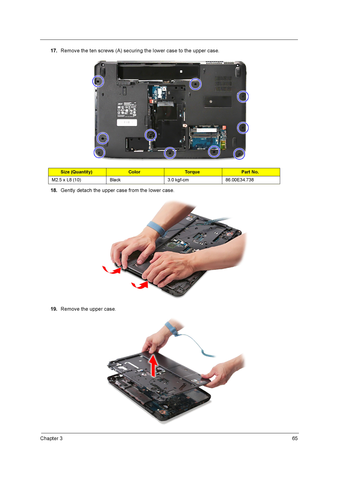 Acer 5738DZG, 5242, 5542G, 5738G manual M2.5 x L8 Black Kgf-cm 86.00E34.738 