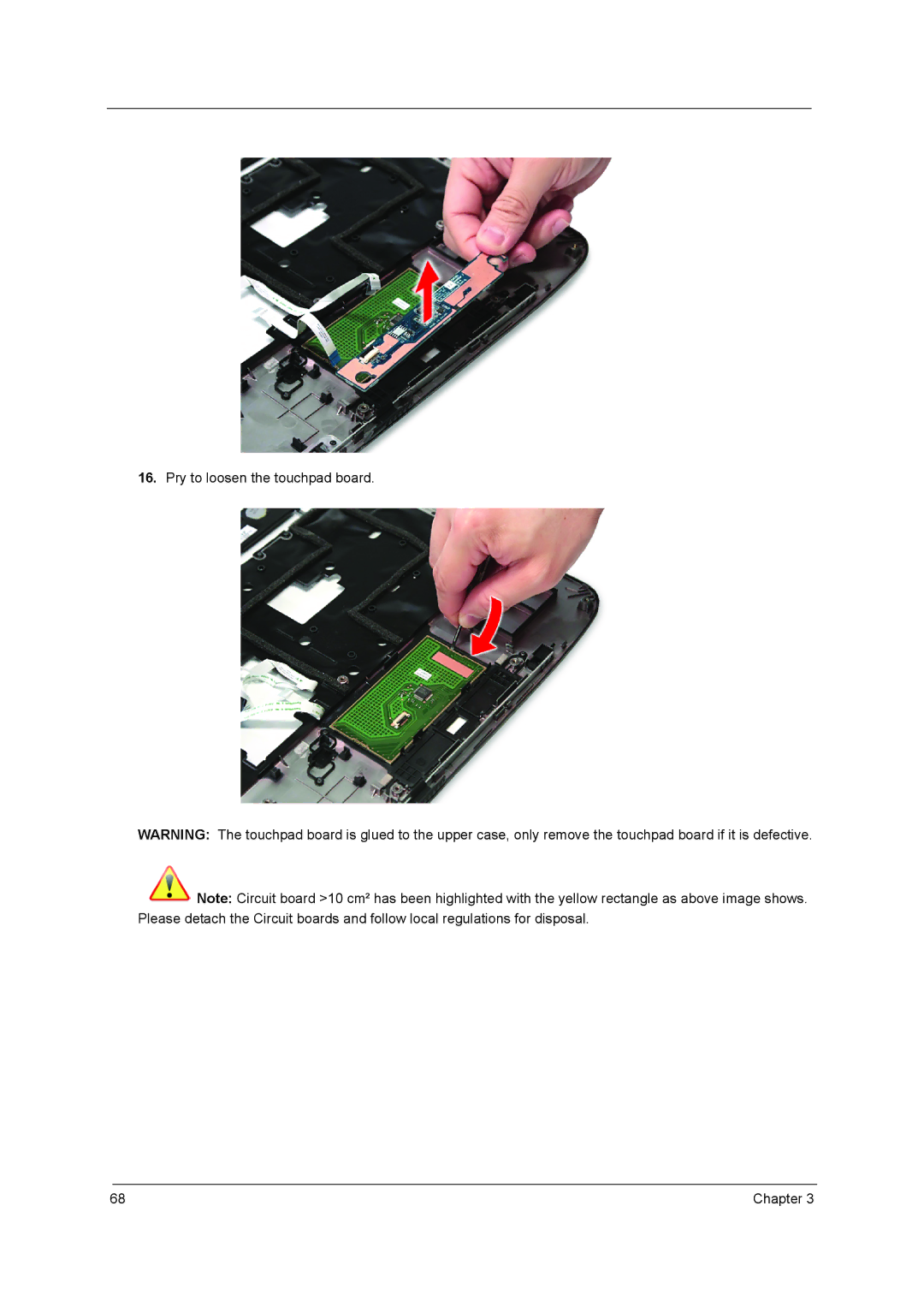 Acer 5542G, 5242, 5738DZG, 5738G manual Pry to loosen the touchpad board 