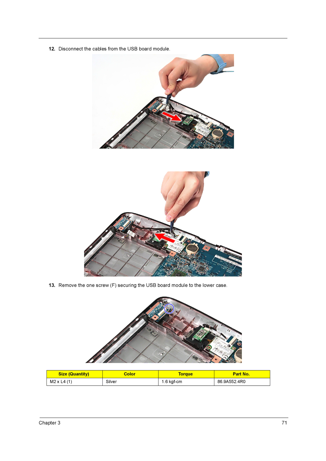 Acer 5738G, 5242, 5542G, 5738DZG manual M2 x L4 Silver Kgf-cm 86.9A552.4R0 