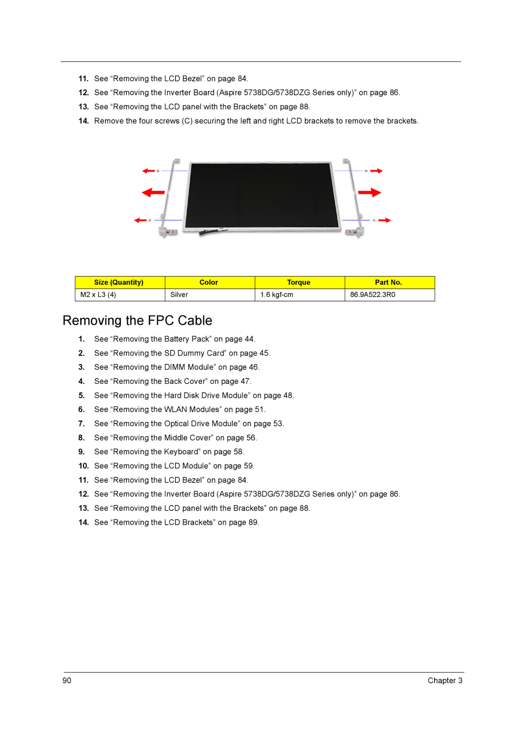 Acer 5738DZG, 5242, 5542G, 5738G manual Removing the FPC Cable 