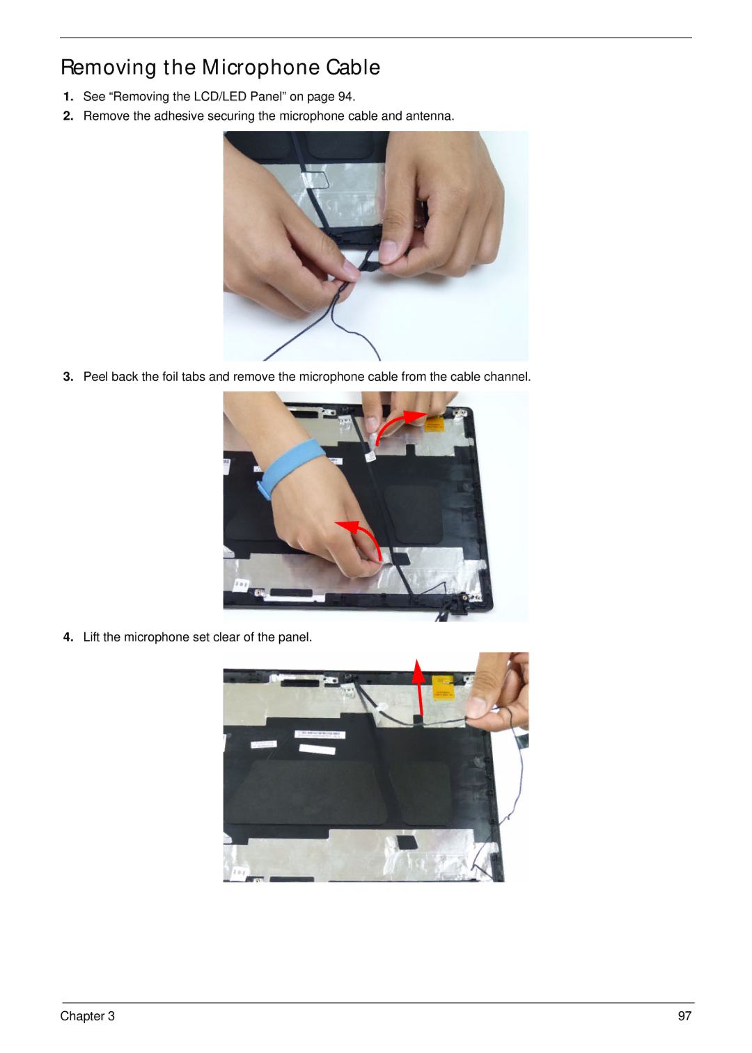 Acer 5252, 5552G manual Removing the Microphone Cable 