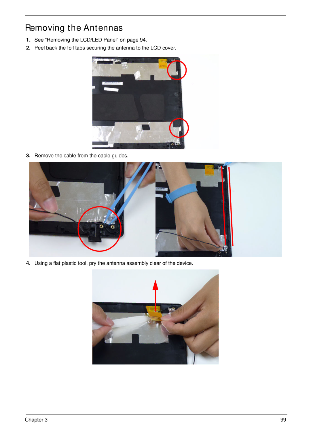 Acer 5552G, 5252 manual Removing the Antennas 