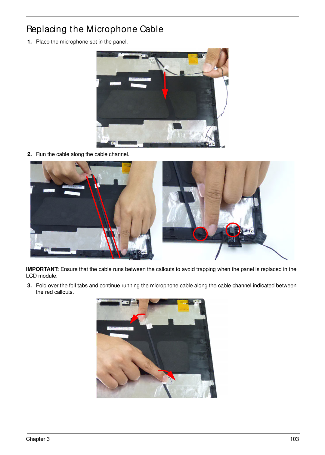 Acer 5252, 5552G manual Replacing the Microphone Cable 