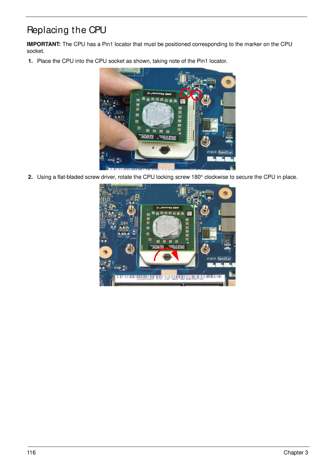 Acer 5252, 5552G manual Replacing the CPU 