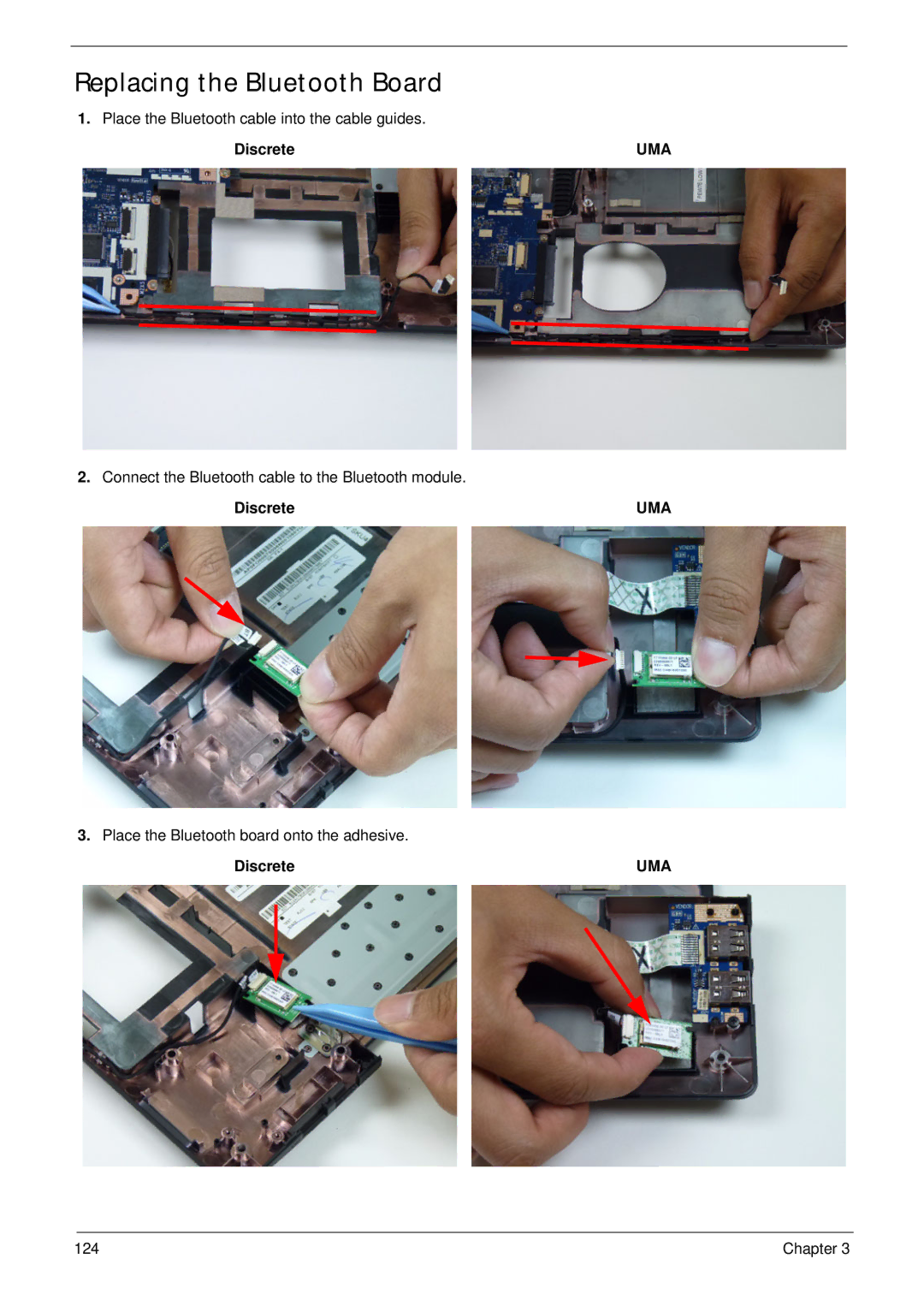 Acer 5252, 5552G manual Replacing the Bluetooth Board, Discrete 