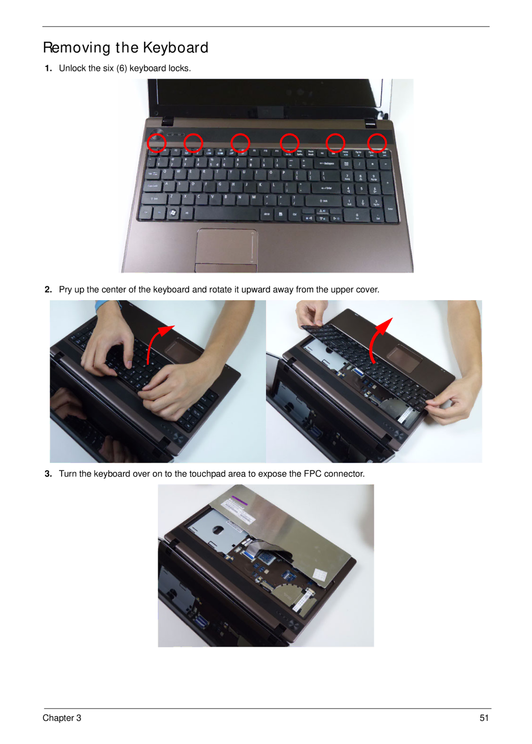 Acer 5552G, 5252 manual Removing the Keyboard 