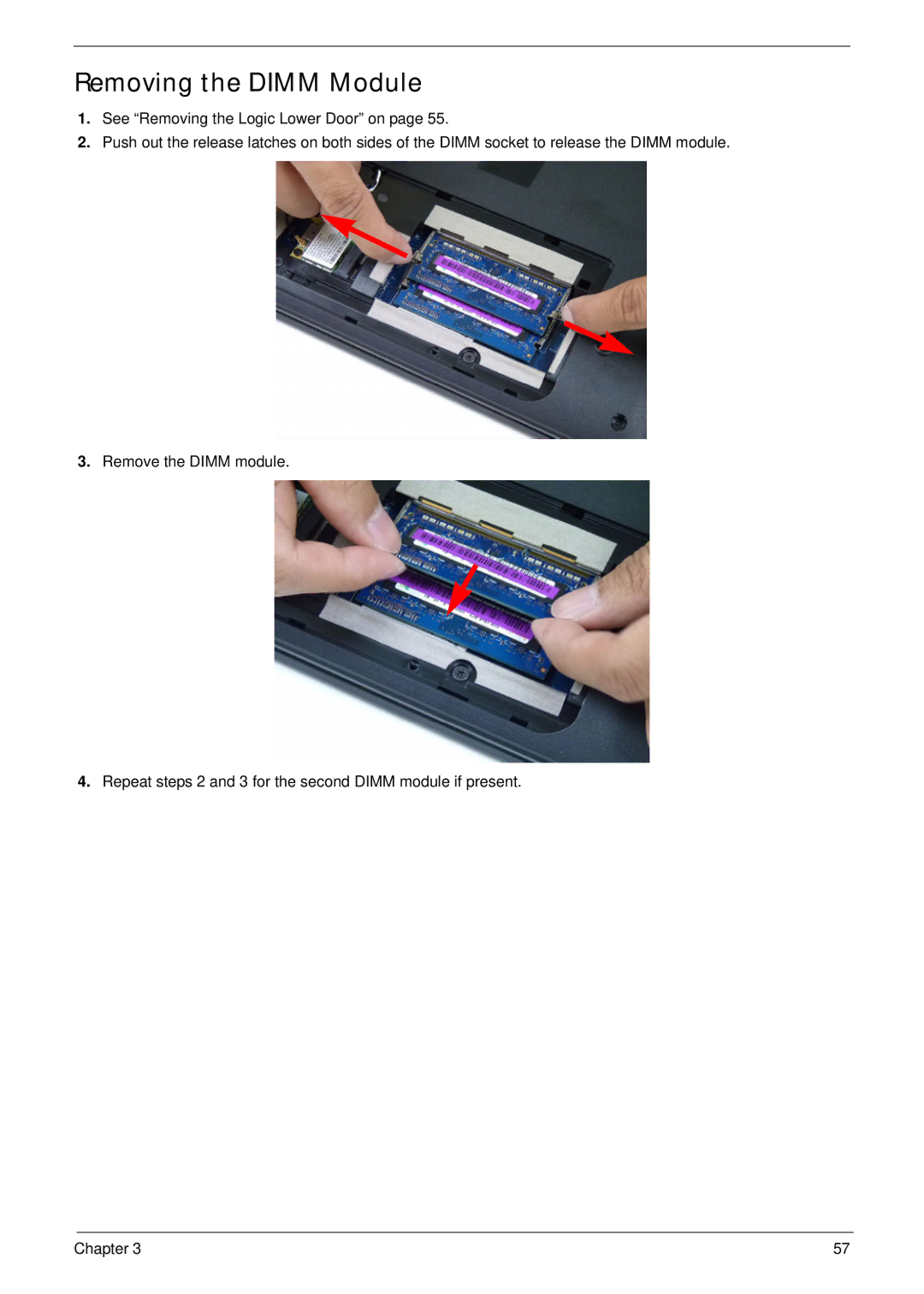 Acer 5552G, 5252 manual Removing the Dimm Module 