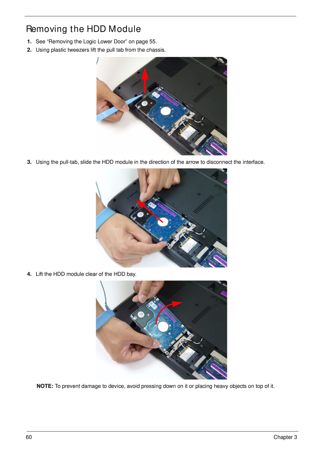 Acer 5552G, 5252 manual Removing the HDD Module 