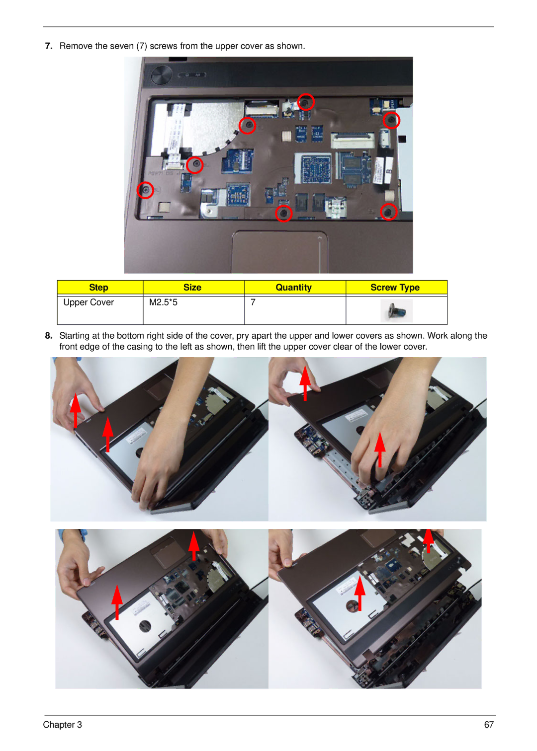 Acer 5252, 5552G manual Step Size Quantity Screw Type Upper Cover M2.5*5 