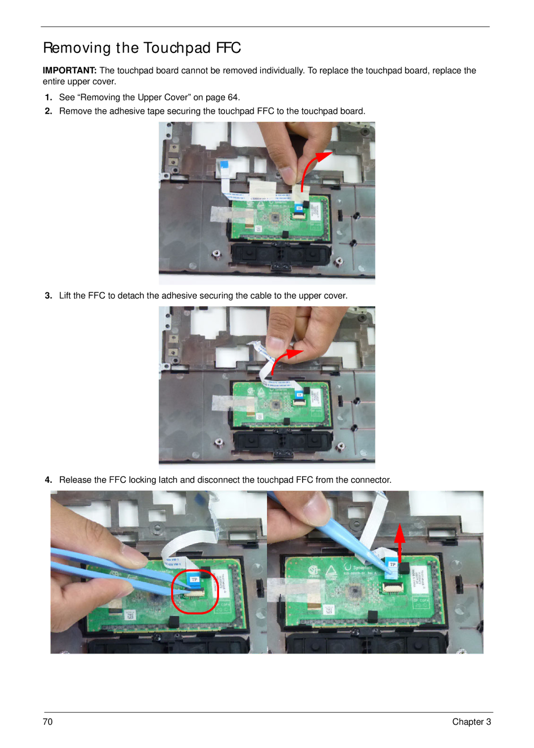 Acer 5252, 5552G manual Removing the Touchpad FFC 