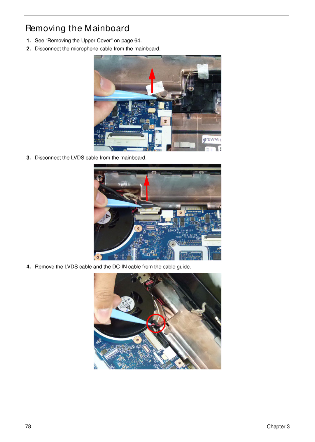 Acer 5552G, 5252 manual Removing the Mainboard 