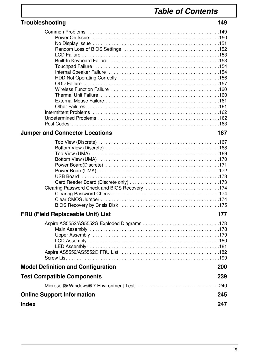 Acer 5252, 5552G manual Troubleshooting 149, Microsoft Windows 7 Environment Test 
