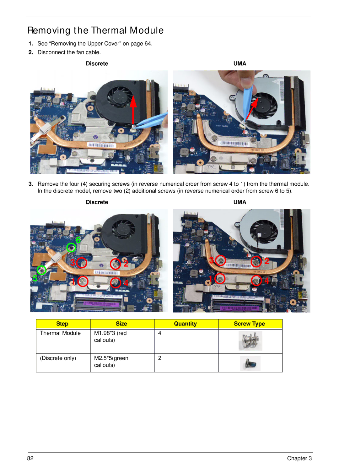 Acer 5252, 5552G manual Removing the Thermal Module, Discrete 