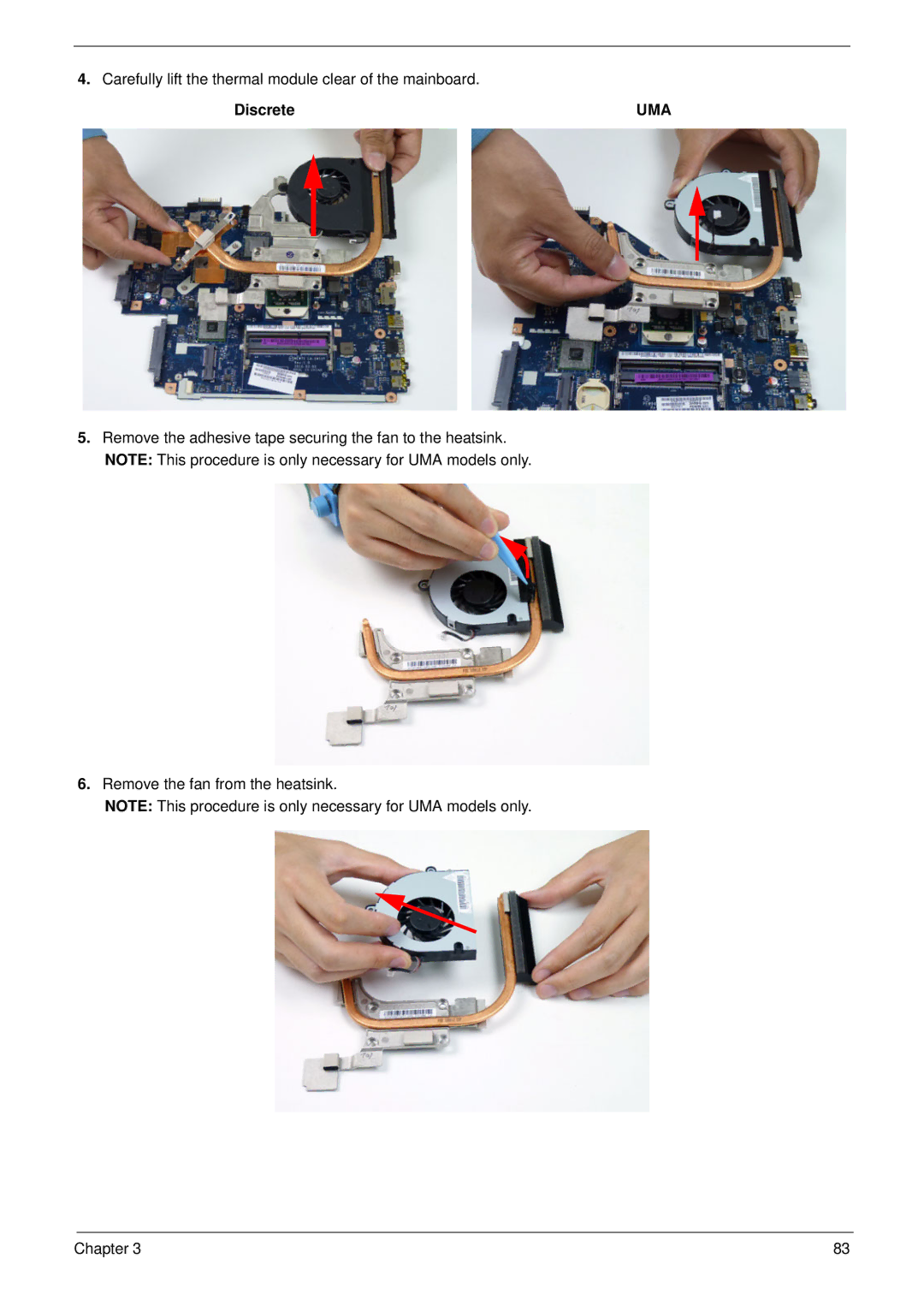 Acer 5252, 5552G manual Carefully lift the thermal module clear of the mainboard 