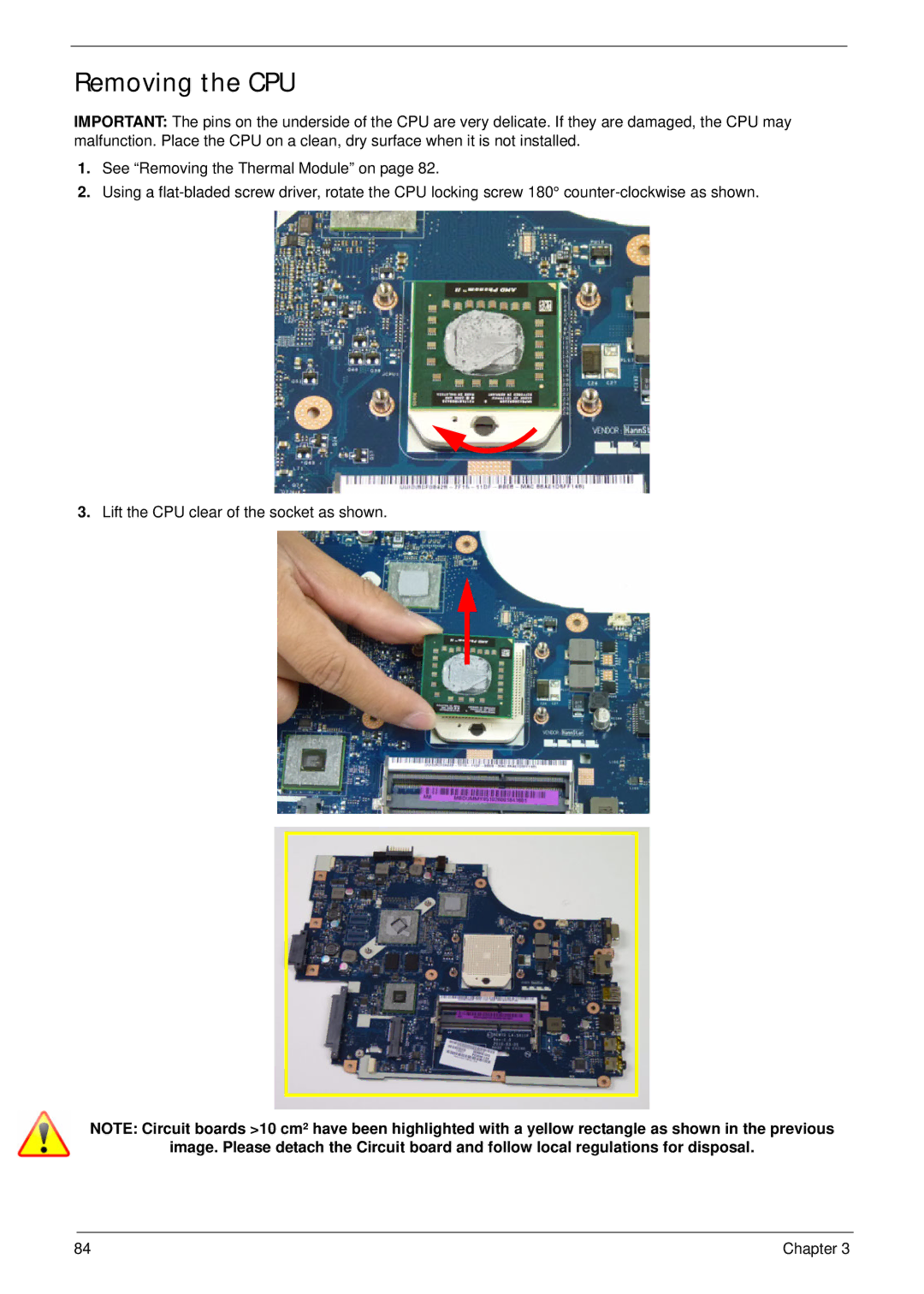 Acer 5552G, 5252 manual Removing the CPU 