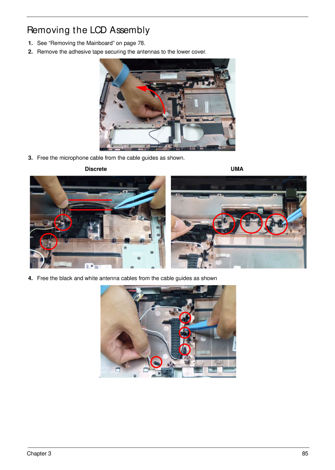 Acer 5252, 5552G manual Removing the LCD Assembly 