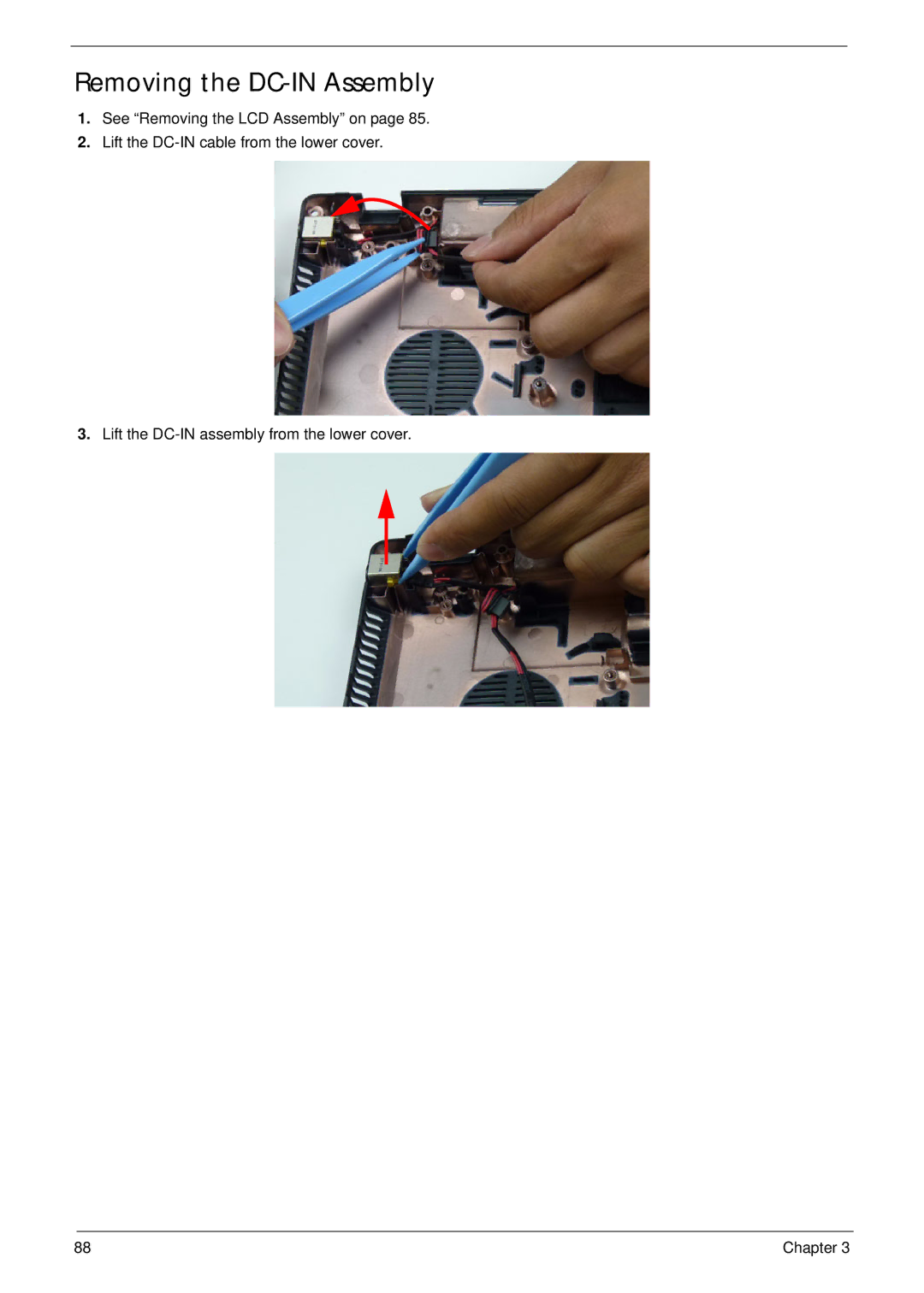 Acer 5252, 5552G manual Removing the DC-IN Assembly 