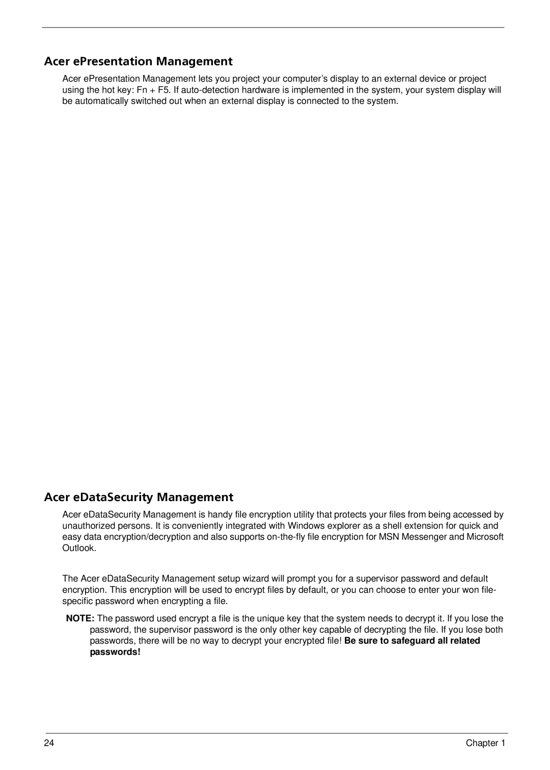 Acer 5310G, 5710G manual Acer ePresentation Management, Acer eDataSecurity Management 