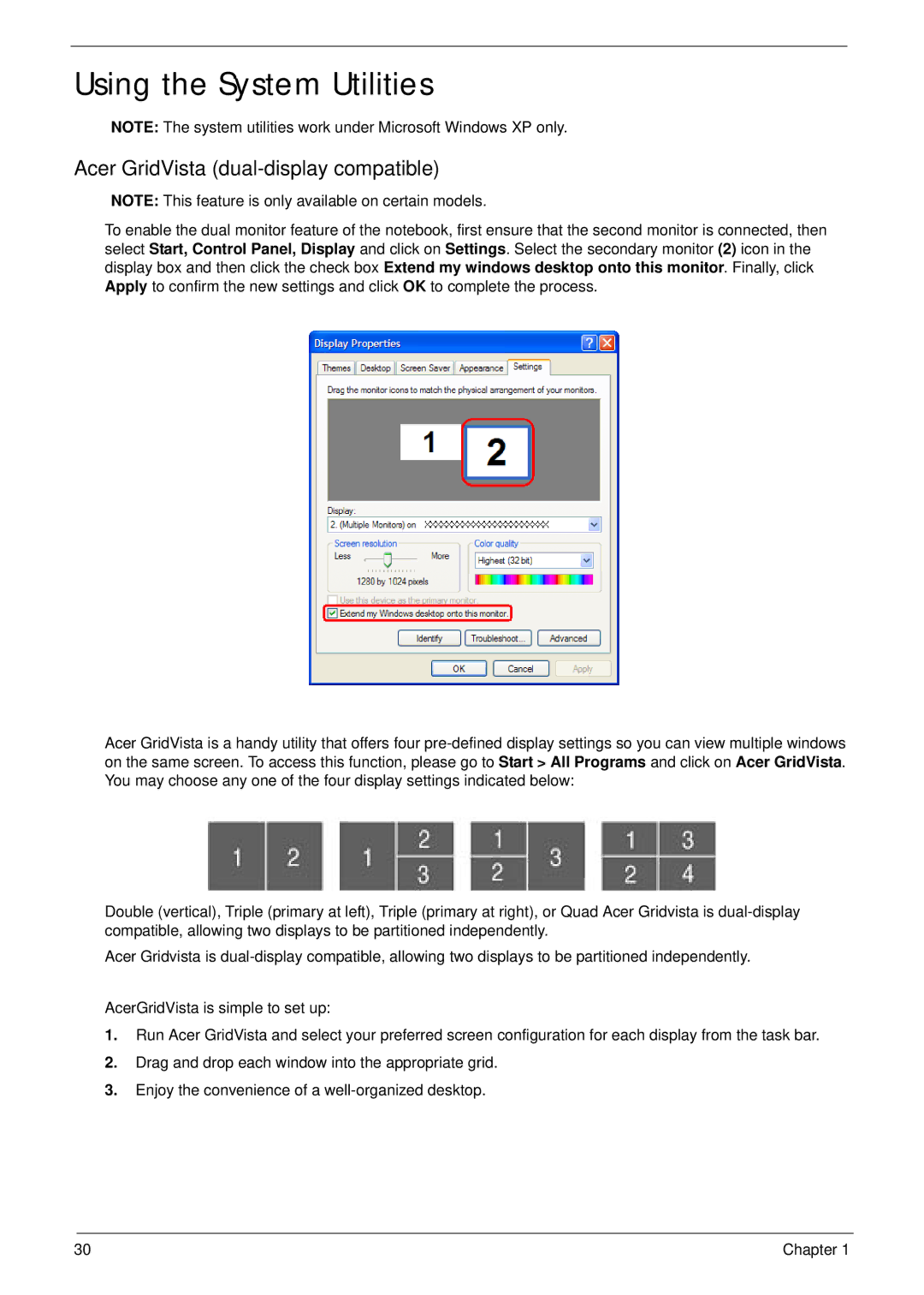 Acer 5310G, 5710G manual Using the System Utilities, Acer GridVista dual-display compatible 
