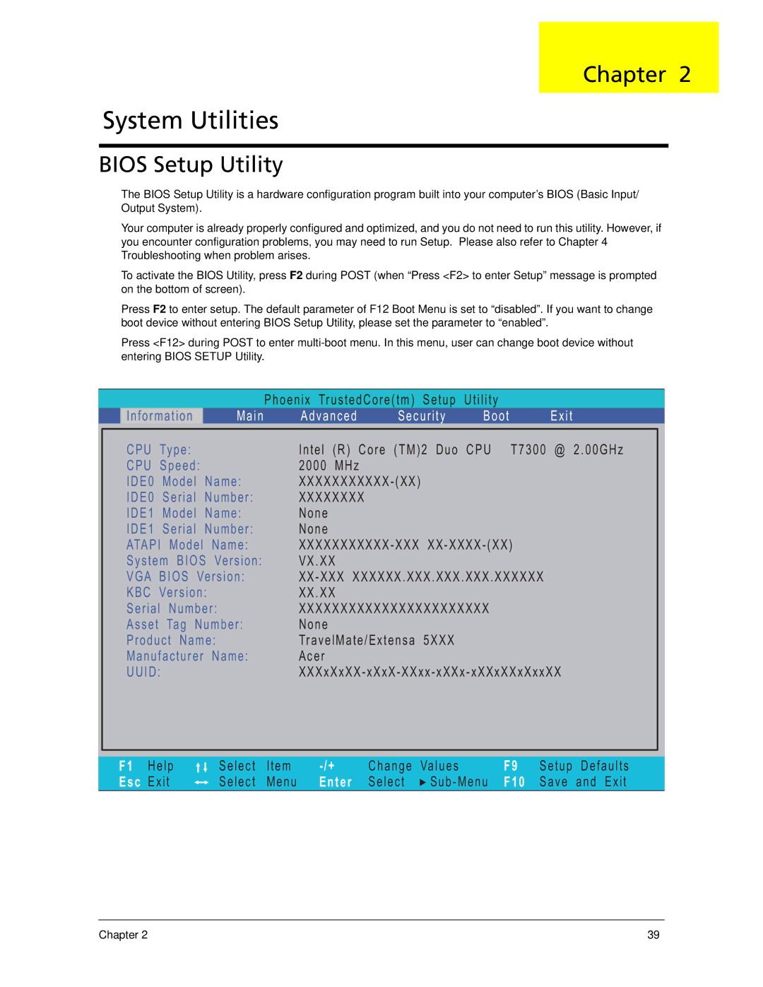 Acer 5220, 5320 manual System Utilities, Bios Setup Utility 