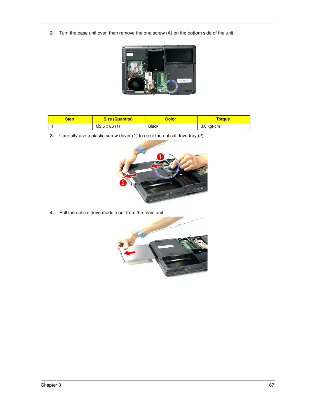 Acer 5220, 5320 manual M2.5 x L6 Black Kgf-cm 