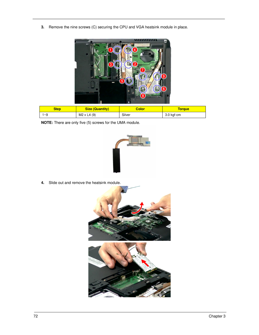 Acer 5320, 5220 manual Slide out and remove the heatsink module 