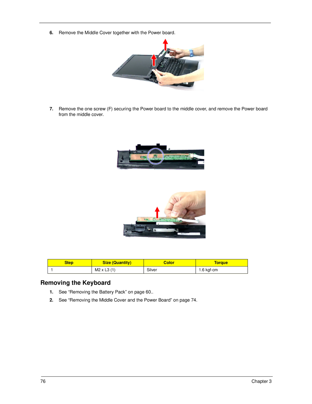 Acer 5320, 5220 manual Removing the Keyboard 