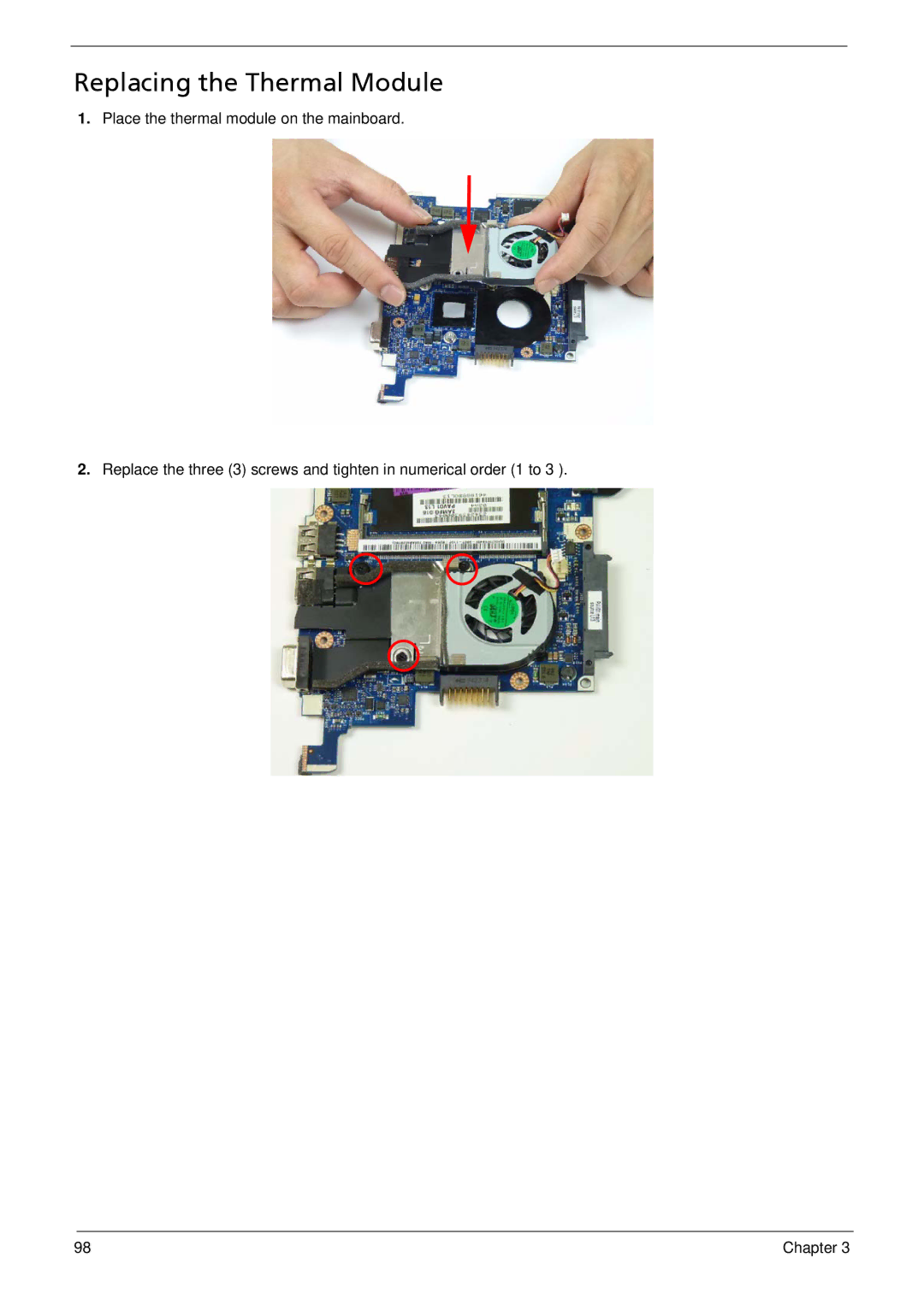 Acer 533 manual Replacing the Thermal Module 