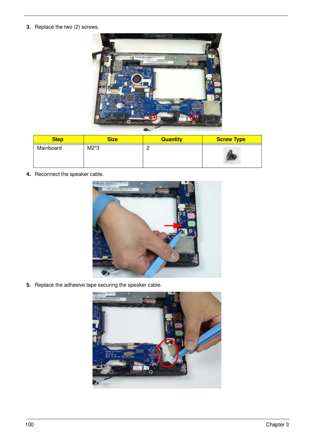 Acer 533 manual Replace the two 2 screws 