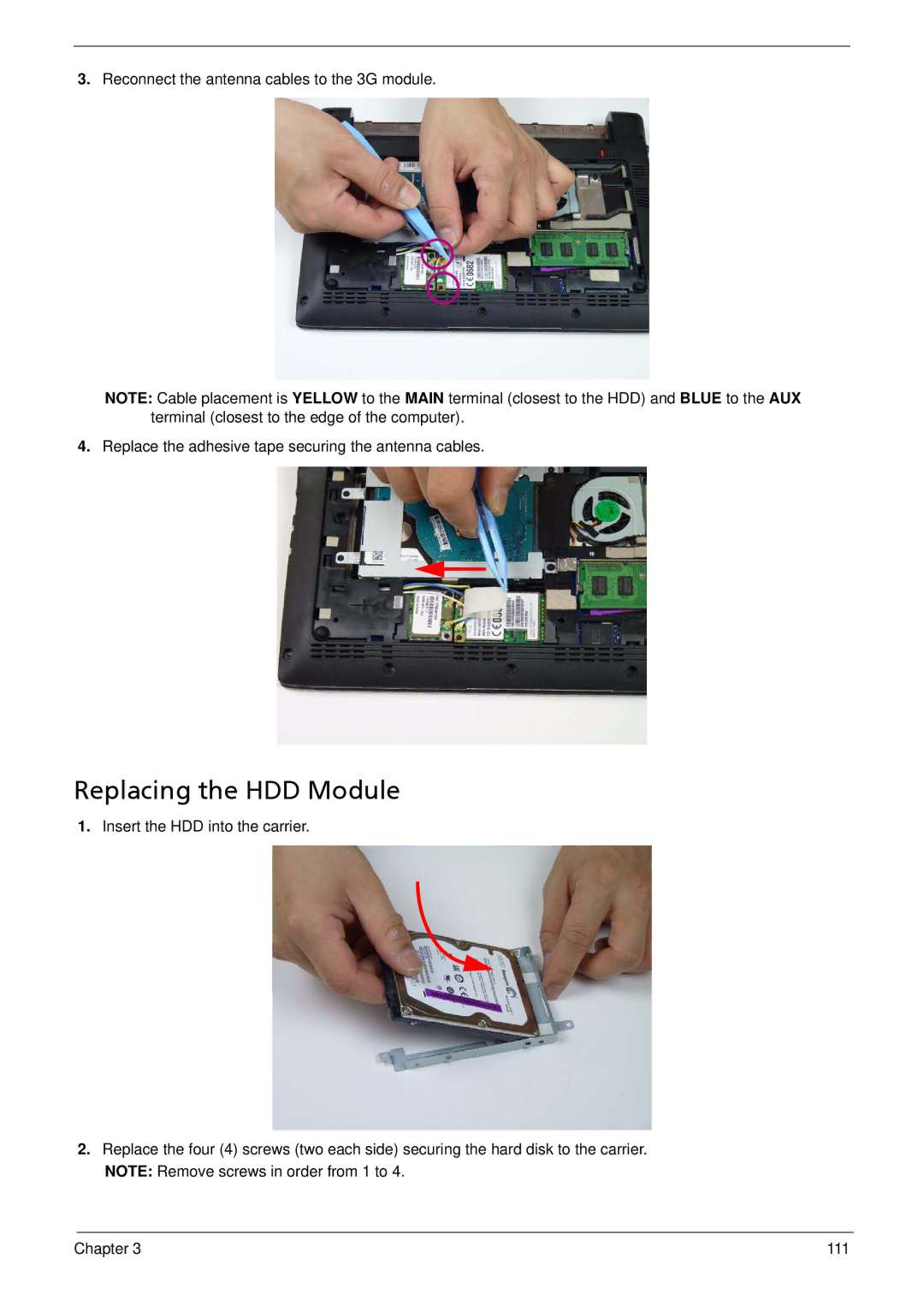 Acer 533 manual Replacing the HDD Module 