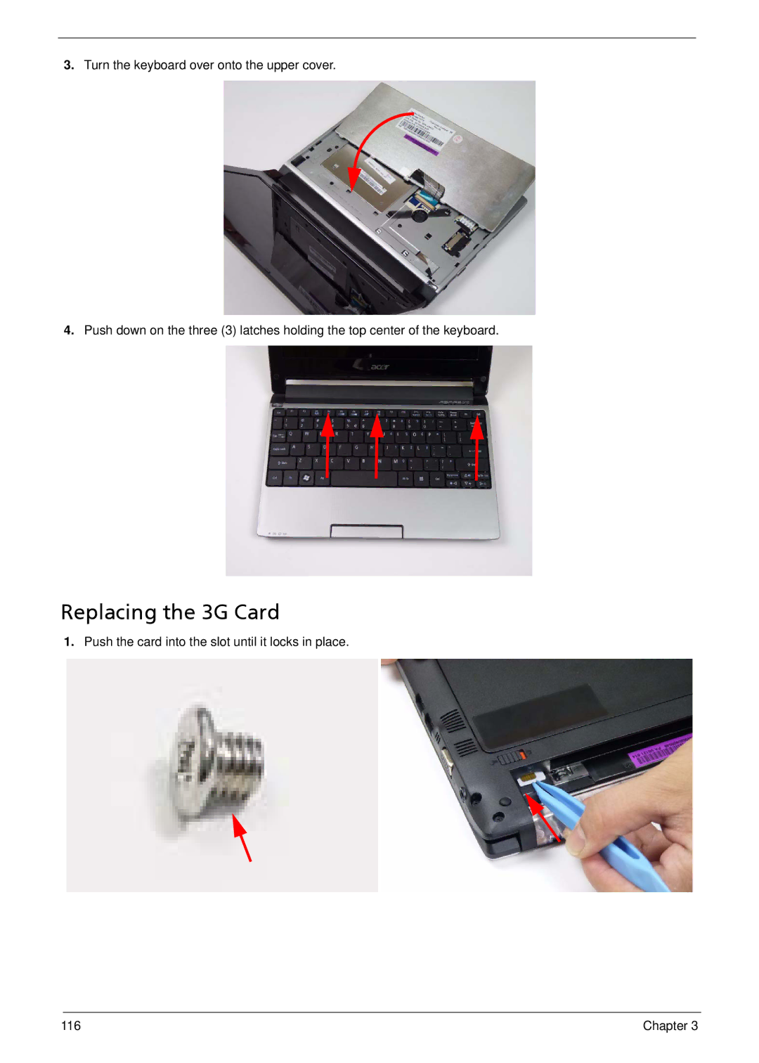 Acer 533 manual Replacing the 3G Card 