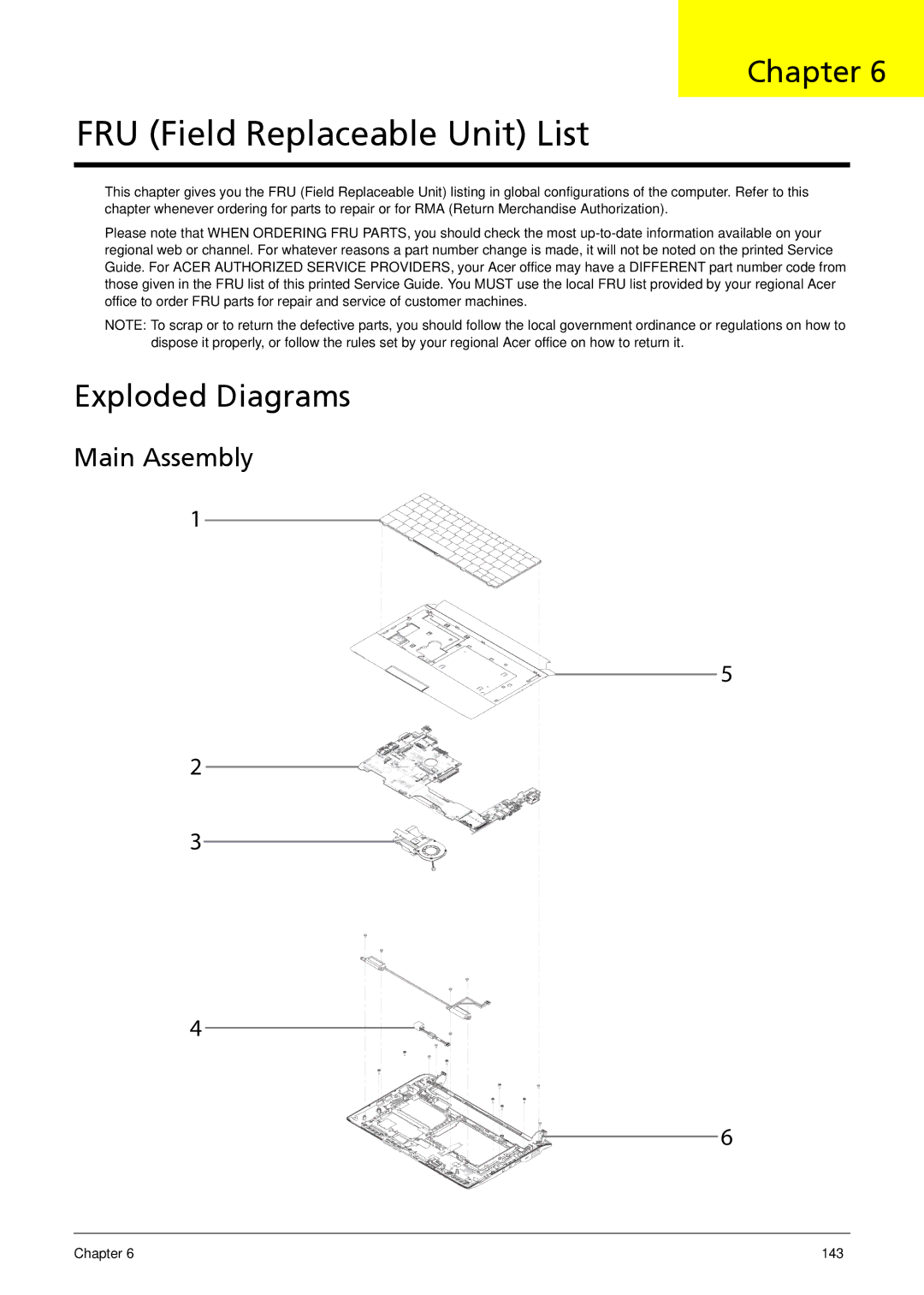 Acer 533 manual Exploded Diagrams, Main Assembly 