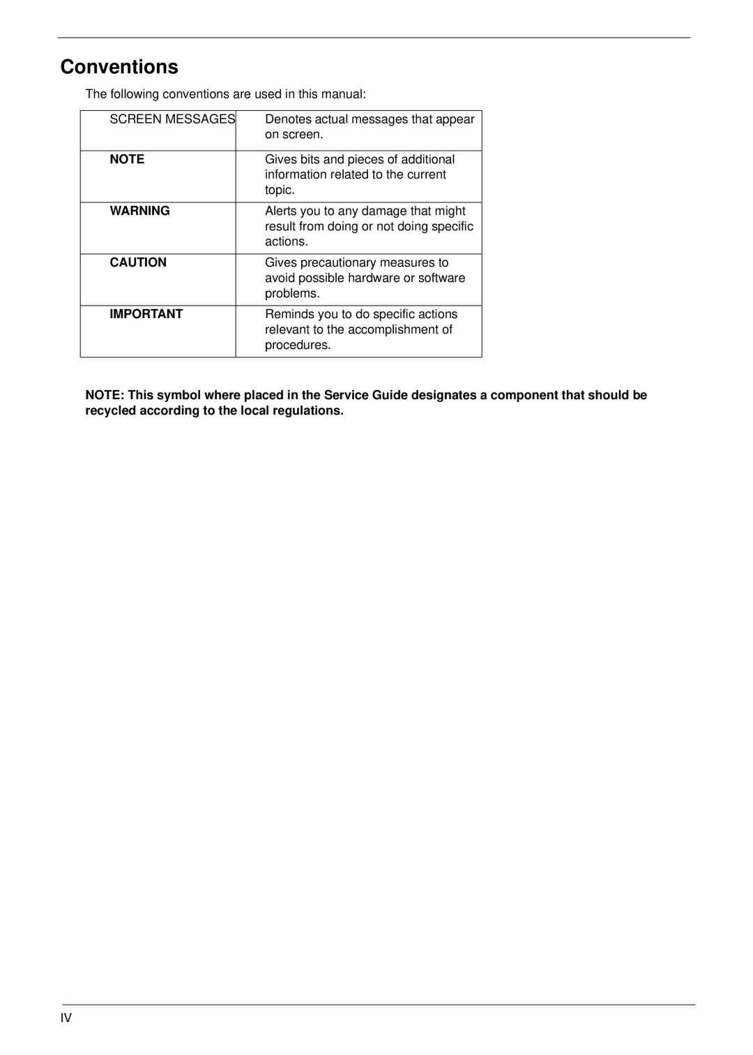 Acer 533 manual Conventions 