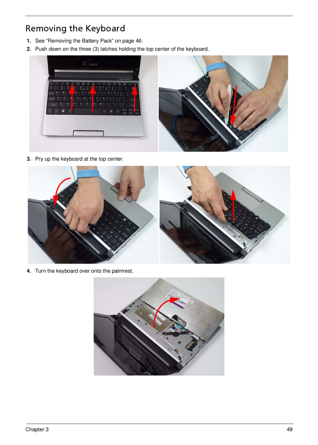 Acer 533 manual Removing the Keyboard 