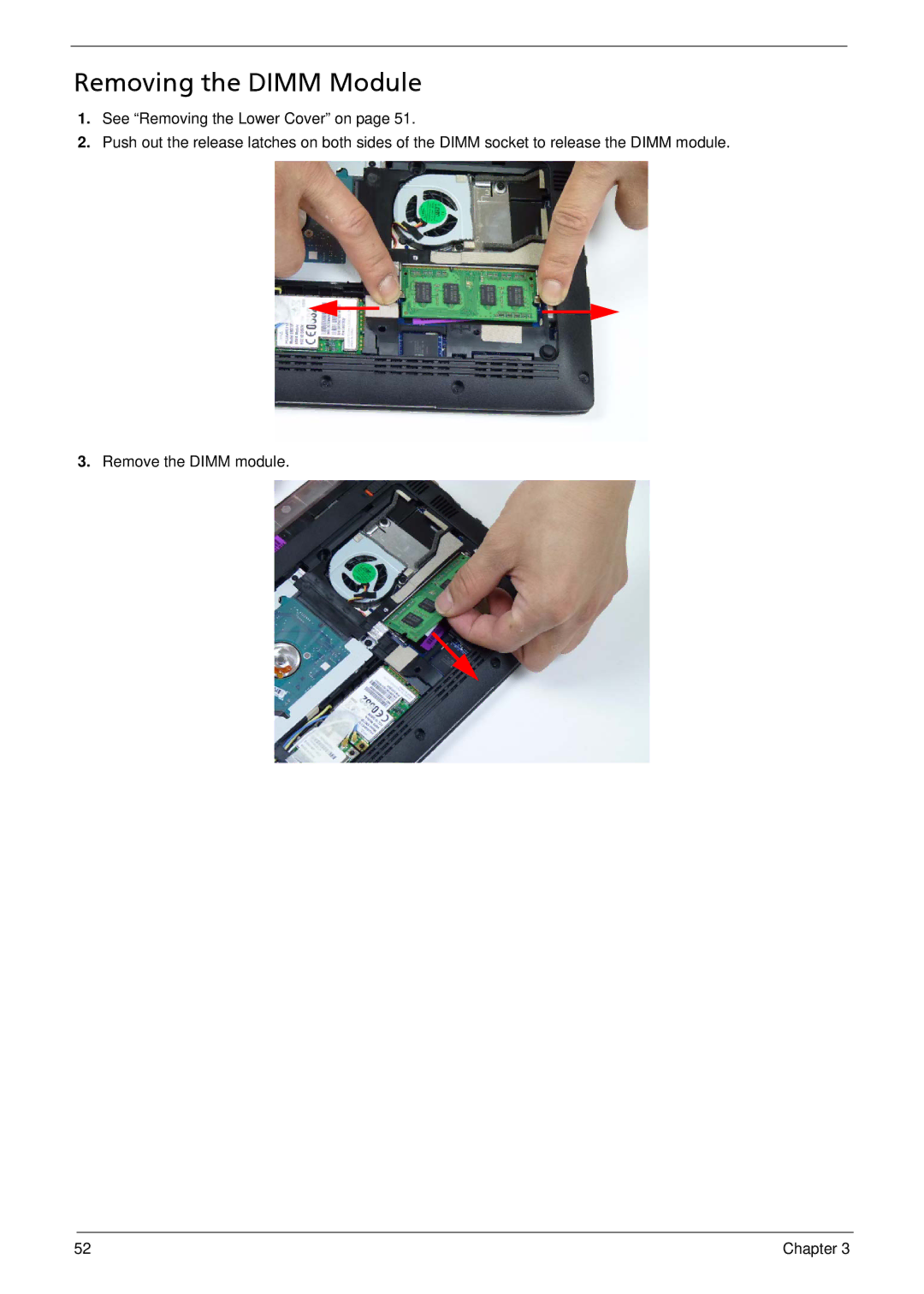 Acer 533 manual Removing the Dimm Module 