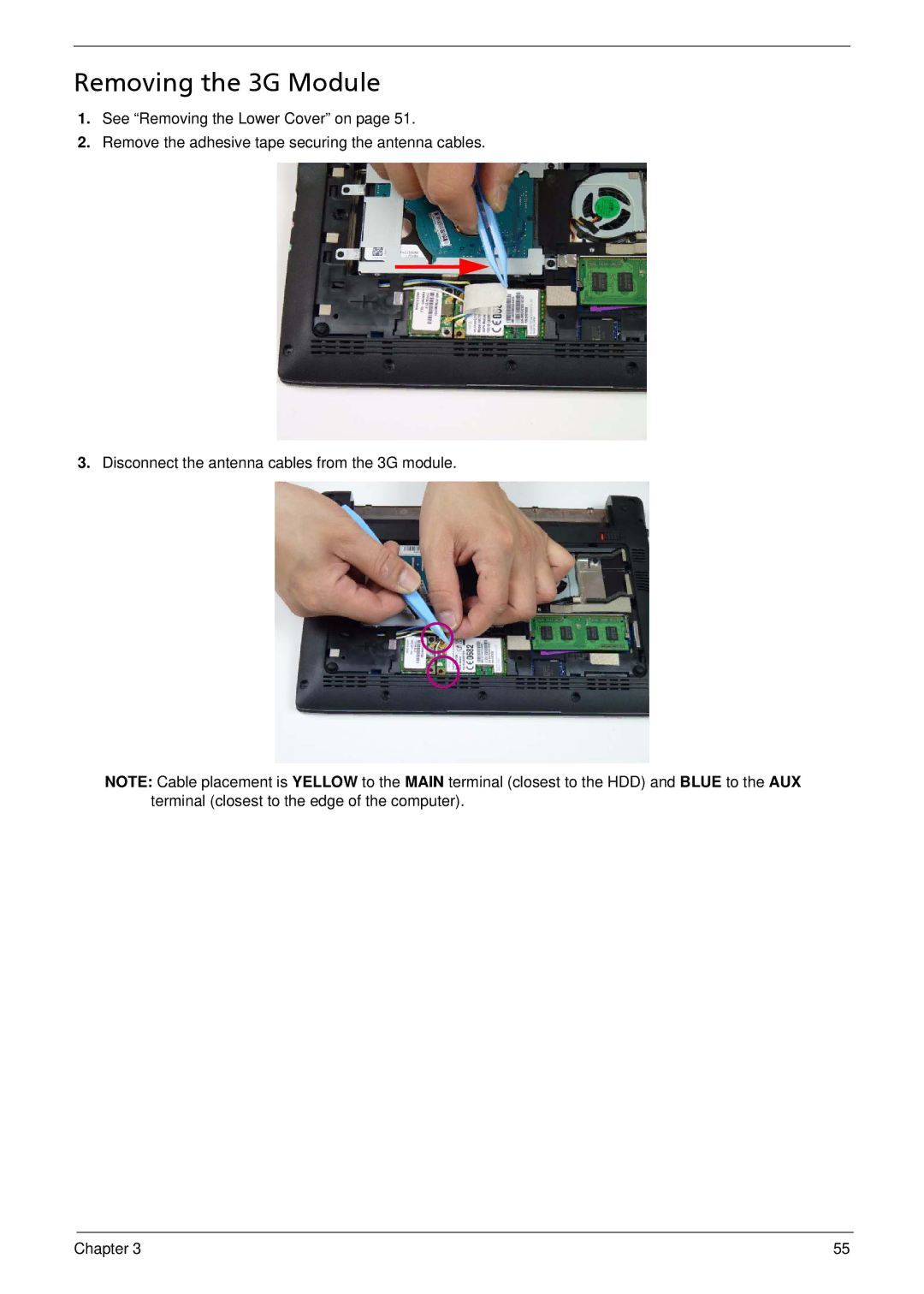 Acer 533 manual Removing the 3G Module 