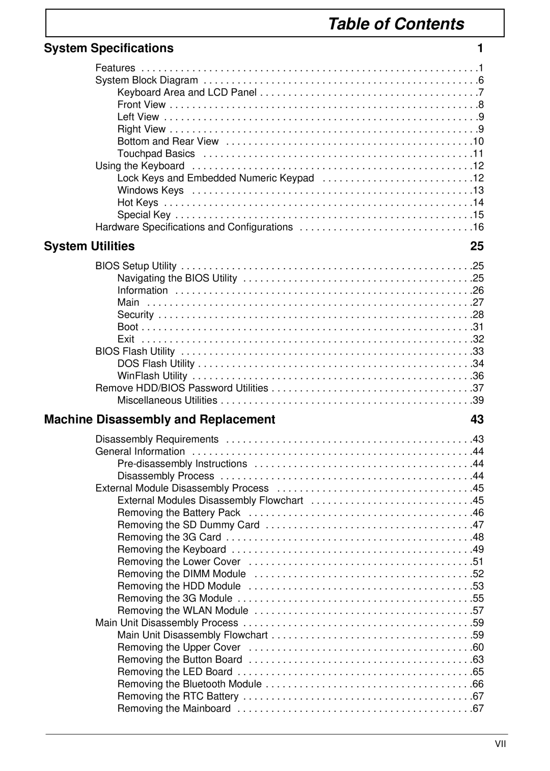 Acer 533 manual Table of Contents 