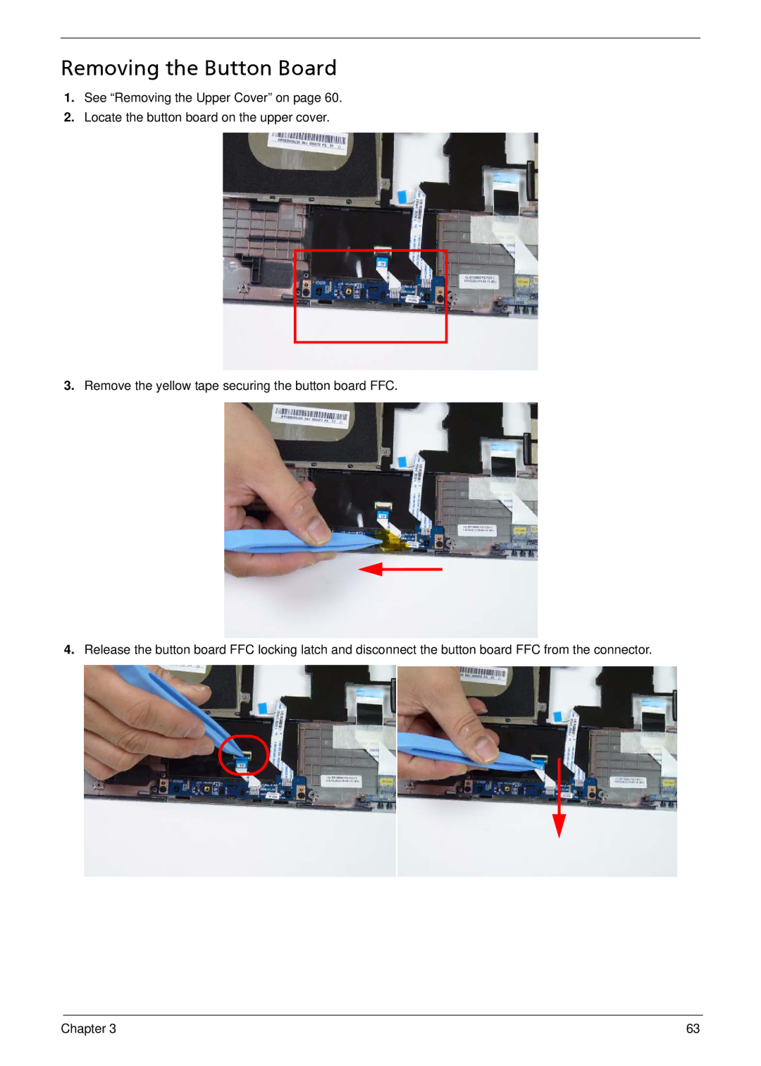 Acer 533 manual Removing the Button Board 