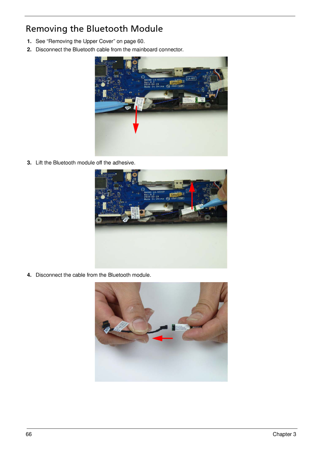 Acer 533 manual Removing the Bluetooth Module 