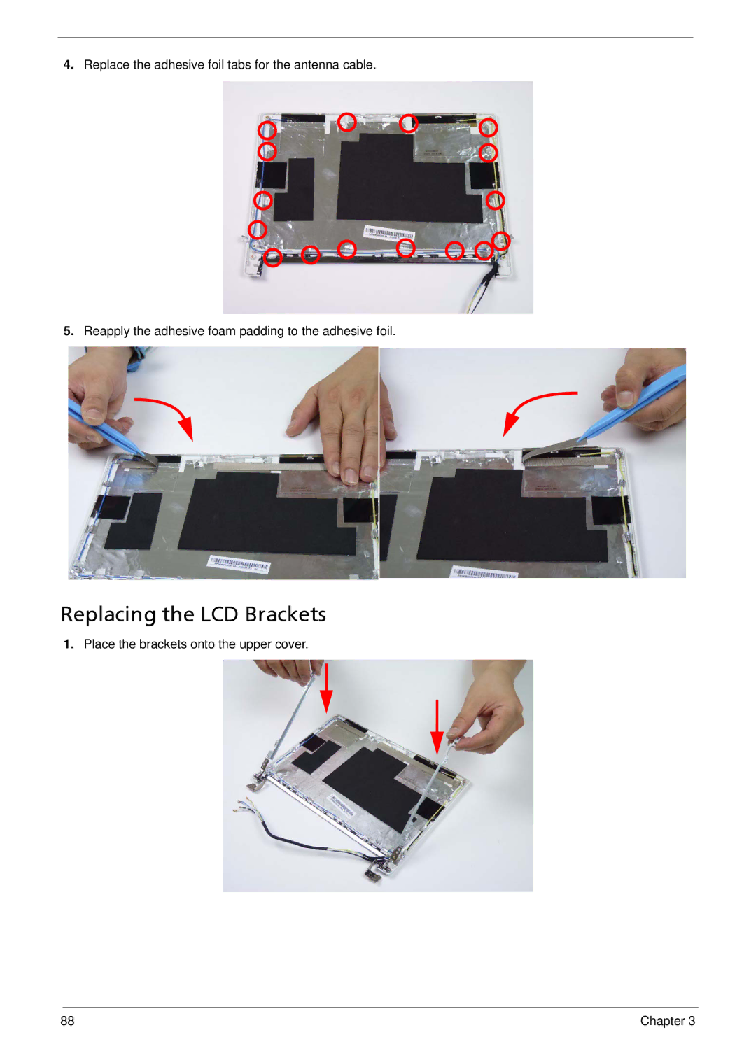 Acer 533 manual Replacing the LCD Brackets 