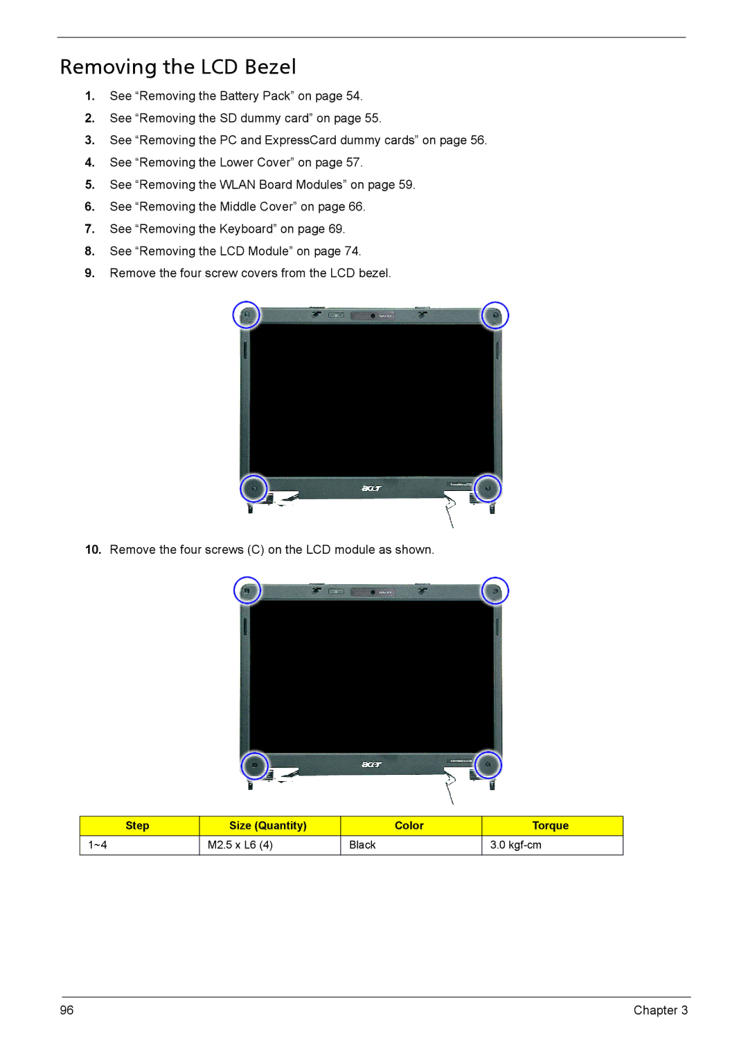 Acer 5330, 5230 manual Removing the LCD Bezel 