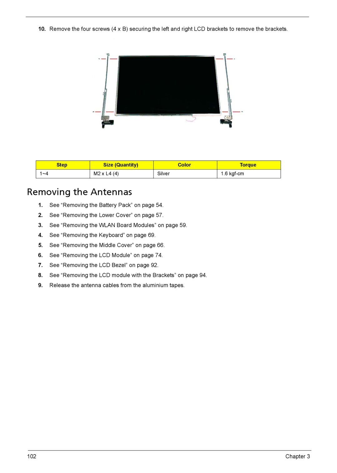 Acer 5330, 5230 manual Removing the Antennas 