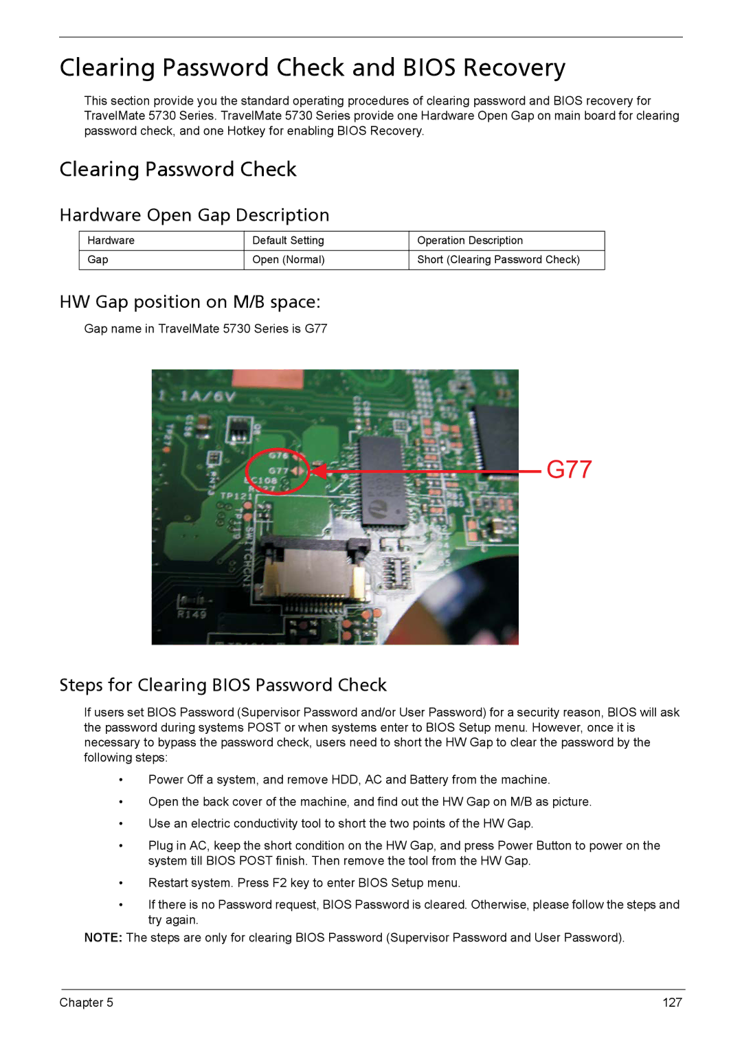 Acer 5230, 5330 manual Clearing Password Check and Bios Recovery 