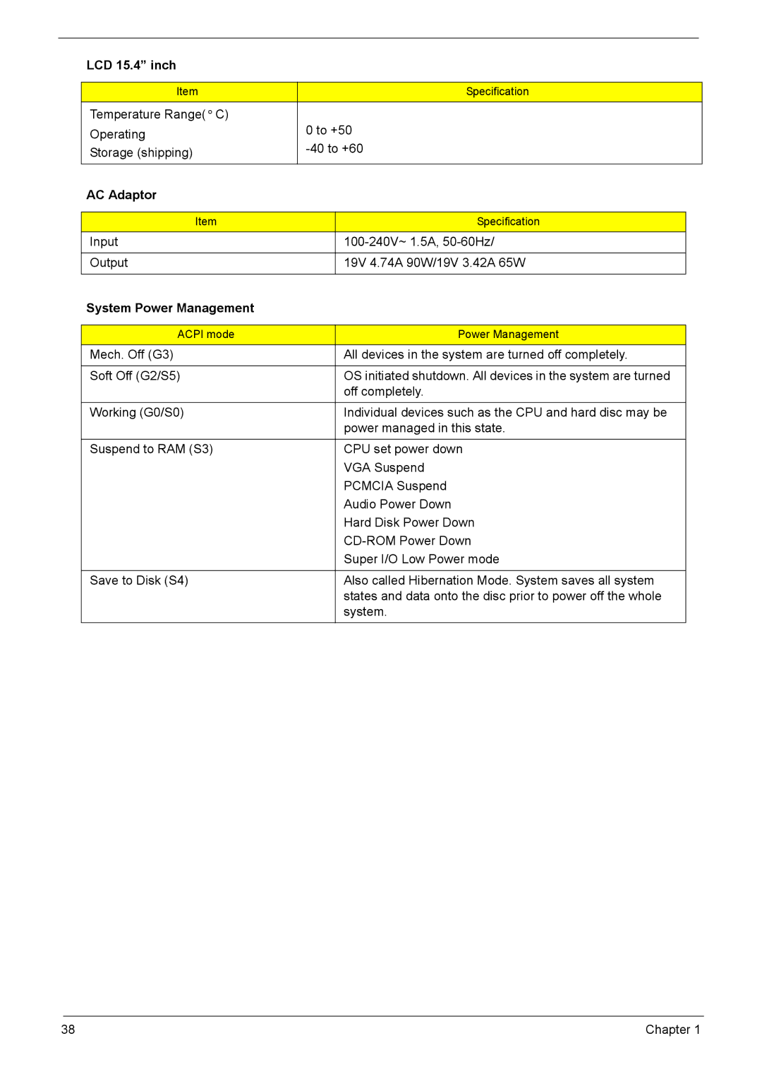 Acer 5330, 5230 manual AC Adaptor, System Power Management 