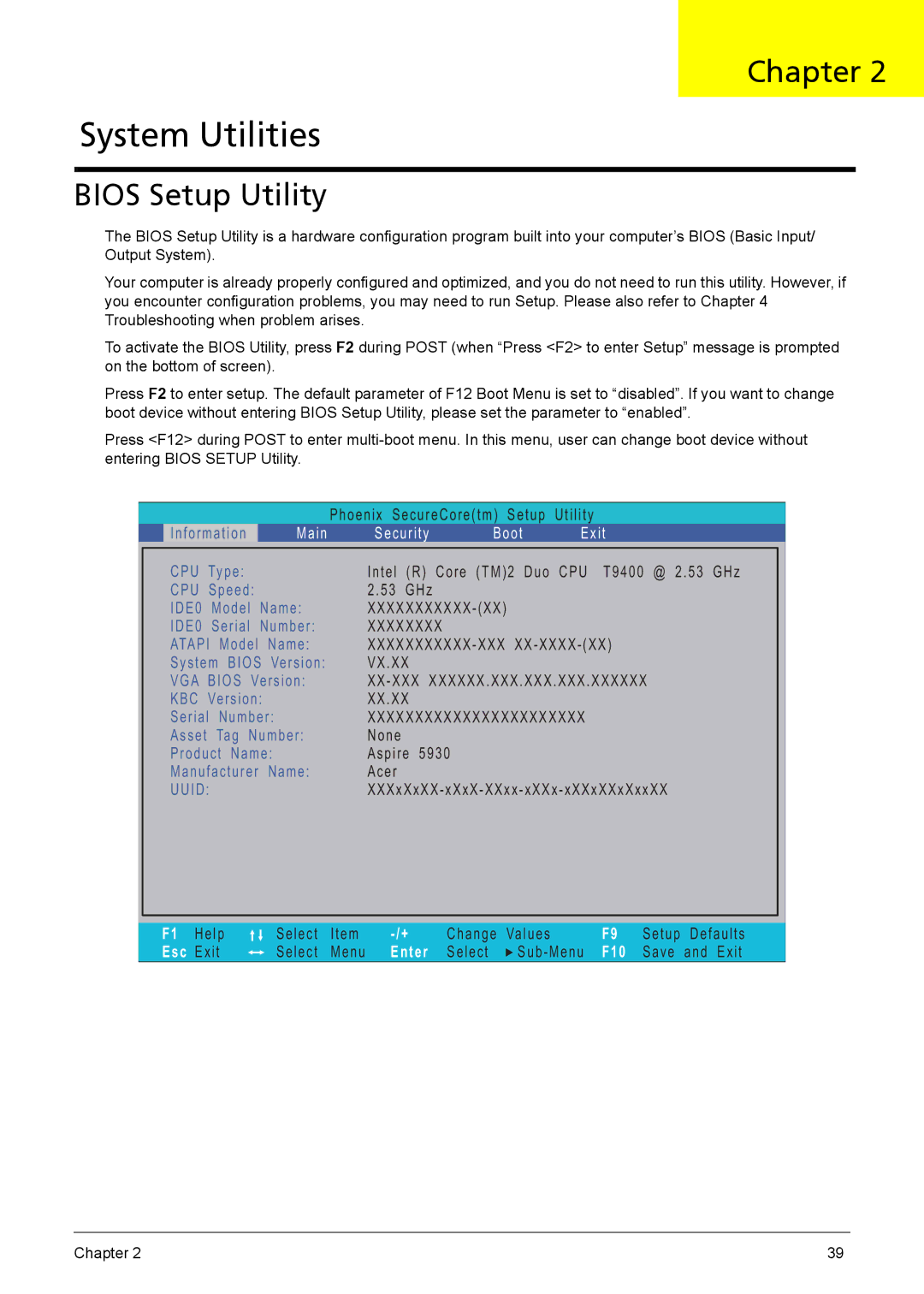 Acer 5230, 5330 manual System Utilities, Bios Setup Utility 