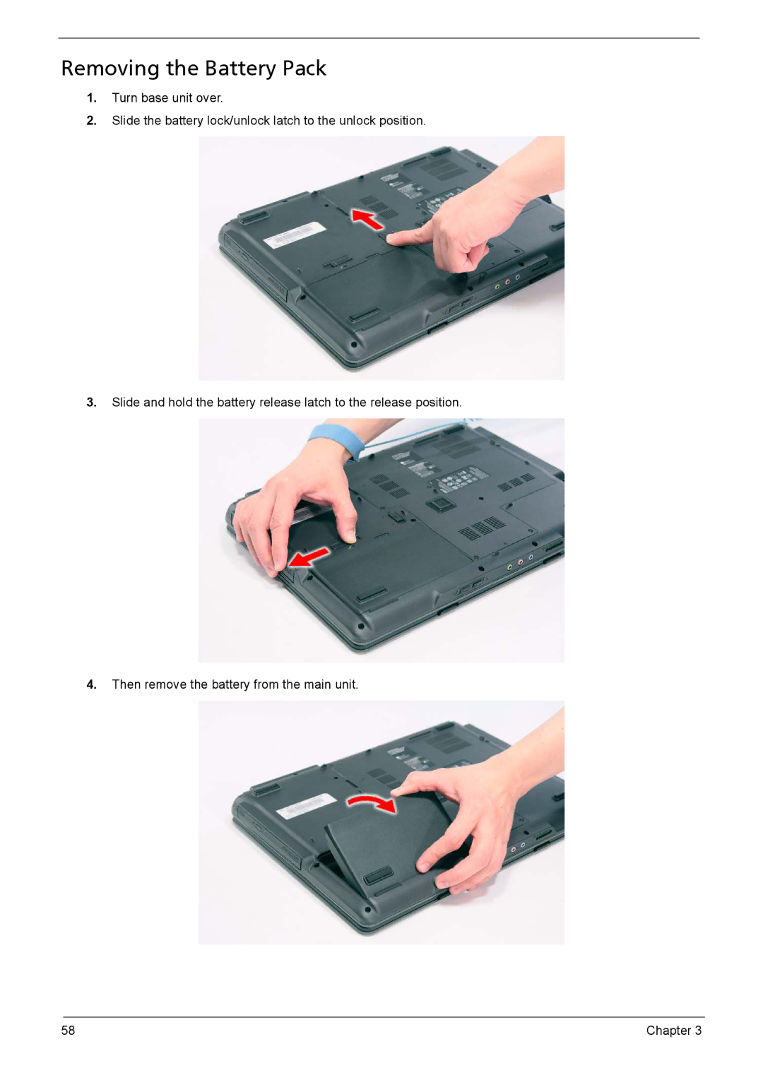 Acer 5330, 5230 manual Removing the Battery Pack 